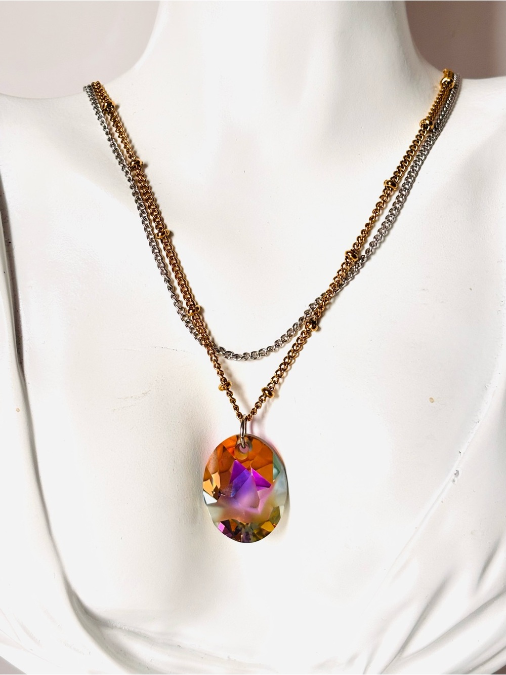 Lily Rose 2 strands Swarovski Crystal Necklace Pendant rainbow Crystal